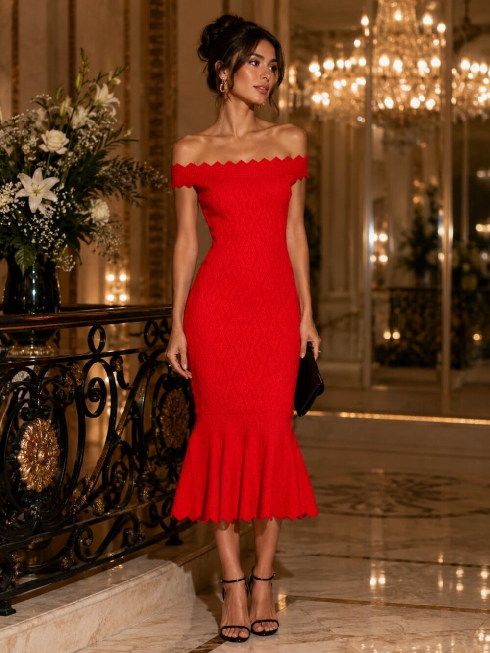 Jonathan Simkhai Off the Shoulder Cocktail Mermaid Stretch Knit Dress Red Sz S